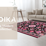 Ultra Soft Area Rug, Non Slip, Stain Resistant, Washable Area Rugs for Living Room, Bedroom, Boho Vintage Floral Aesthetic(Black)