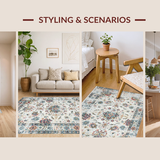Ultra Soft Area Rug, Non Slip, Stain Resistant, Washable Area Rugs for Living Room, Bedroom, Rustic Neutral Tiled Pattern(Beige)