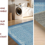 Ultra Soft Area Rug, Non Slip, Stain Resistant, Washable Area Rugs for Living Room, Bedroom, Transitional Grey Ogee Motif(Blue)