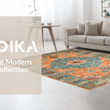 Ultra Soft Area Rug, Non Slip, Stain Resistant, Washable Area Rugs for Living Room, Bedroom, Striking Retro Geometric Fusion(Orange)