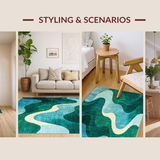 Ultra Soft Area Rug, Non Slip, Stain Resistant, Washable Area Rugs for Living Room, Bedroom, Vibrant Contemporary Fluid Shapes(Green)