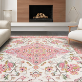 Ultra Soft Area Rug, Non Slip, Stain Resistant, Washable Area Rugs for Living Room, Bedroom, Enchanting Pastel Floral Textures(White)