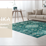 Ultra Soft Area Rug, Non Slip, Stain Resistant, Washable Area Rugs for Living Room, Bedroom, Vibrant Geometric Motif Fusion(Blue)