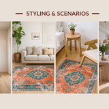 Ultra Soft Area Rug, Non Slip, Stain Resistant, Washable Area Rugs for Living Room, Bedroom, Chic Orange and Teal Abstract Look(Orange)
