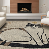 Ultra Soft Area Rug, Non Slip, Stain Resistant, Washable Area Rugs for Living Room, Bedroom, Playful Vintage Cat Illustration(Beige)