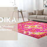 Ultra Soft Area Rug, Non Slip, Stain Resistant, Washable Area Rugs for Living Room, Bedroom, Whimsical Multi-Colored Ogee Design(Pink)
