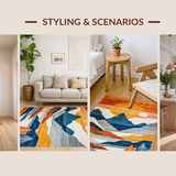 Ultra Soft Area Rug, Non Slip, Stain Resistant, Washable Area Rugs for Living Room, Bedroom, Serene Abstract Horizon Illustration(Orange)