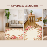 Ultra Soft Area Rug, Non Slip, Stain Resistant, Washable Area Rugs for Living Room, Bedroom, Delicate Girly Circle Arrangement(Beige)