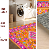 Ultra Soft Area Rug, Non Slip, Stain Resistant, Washable Area Rugs for Living Room, Bedroom, Elegant Tribal Motif in Fuchsia(Orange)