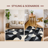 Ultra Soft Area Rug, Non Slip, Stain Resistant, Washable Area Rugs for Living Room, Bedroom, Chic Abstract Curvilinear Motif(Gray)