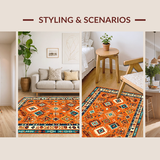 Ultra Soft Area Rug, Non Slip, Stain Resistant, Washable Area Rugs for Living Room, Bedroom, Sophisticated Warm Tones Tiled Look(Orange)