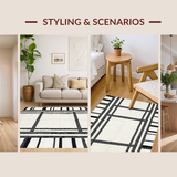 Ultra Soft Area Rug, Non Slip, Stain Resistant, Washable Area Rugs for Living Room, Bedroom, Contemporary Striped Earthy Aesthetic(White)