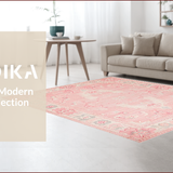 Ultra Soft Area Rug, Non Slip, Stain Resistant, Washable Area Rugs for Living Room, Bedroom, Delicate Curvy Pink Decor(Pink)