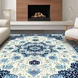 Ultra Soft Area Rug, Non Slip, Stain Resistant, Washable Area Rugs for Living Room, Bedroom, Rustic Floral Mandala Inspiration(White)