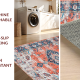Ultra Soft Area Rug, Non Slip, Stain Resistant, Washable Area Rugs for Living Room, Bedroom, Sophisticated Vintage Geometric Flair(Orange)