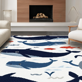 Ultra Soft Area Rug, Non Slip, Stain Resistant, Washable Area Rugs for Living Room, Bedroom, Lively Whale Graphic Composition(White)