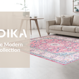 Ultra Soft Area Rug, Non Slip, Stain Resistant, Washable Area Rugs for Living Room, Bedroom, Classic Ethnic Tiled Composition(Pink)