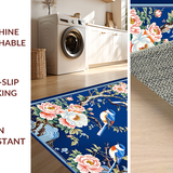 Ultra Soft Area Rug, Non Slip, Stain Resistant, Washable Area Rugs for Living Room, Bedroom, Delicate Floral Pattern Charm(Blue)