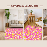 Ultra Soft Area Rug, Non Slip, Stain Resistant, Washable Area Rugs for Living Room, Bedroom, Whimsical Geometric Flower Motif(Pink)