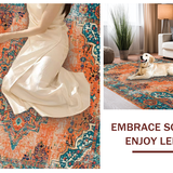 Ultra Soft Area Rug, Non Slip, Stain Resistant, Washable Area Rugs for Living Room, Bedroom, Cozy Teal Orange Trellis Composition(Orange)