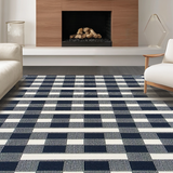 Ultra Soft Area Rug, Non Slip, Stain Resistant, Washable Area Rugs for Living Room, Bedroom, Artful Ogee Pattern in Monochrome(Blue)