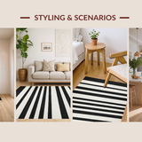 Ultra Soft Area Rug, Non Slip, Stain Resistant, Washable Area Rugs for Living Room, Bedroom, Monochrome Linear Layered Carpet with Bold Black and White Stripes Pattern(Black)