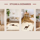 Ultra Soft Area Rug, Non Slip, Stain Resistant, Washable Area Rugs for Living Room, Bedroom, Chic Rustic Deer Imagery(Beige)