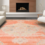 Ultra Soft Area Rug, Non Slip, Stain Resistant, Washable Area Rugs for Living Room, Bedroom, Chic Distressed Earthy Aesthetic(Orange)