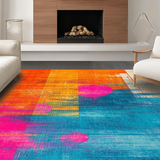 Ultra Soft Area Rug, Non Slip, Stain Resistant, Washable Area Rugs for Living Room, Bedroom, Trendy Soft Palette Graphic Elements(Orange)