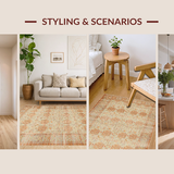 Ultra Soft Area Rug, Non Slip, Stain Resistant, Washable Area Rugs for Living Room, Bedroom, Rustic Vintage Floral Motif(Beige)