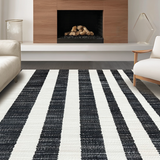 Ultra Soft Area Rug, Non Slip, Stain Resistant, Washable Area Rugs for Living Room, Bedroom, Minimalist Striped Area Rug Reversible Door Mat Style(Black)