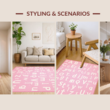 Ultra Soft Area Rug, Non Slip, Stain Resistant, Washable Area Rugs for Living Room, Bedroom, Youthful Shaggy Round Educational Flair(Pink)