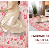Ultra Soft Area Rug, Non Slip, Stain Resistant, Washable Area Rugs for Living Room, Bedroom, Unique Artistic Floral Embellishment(Pink)