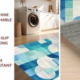 Ultra Soft Area Rug, Non Slip, Stain Resistant, Washable Area Rugs for Living Room, Bedroom, Chic Scallops Ribbon Artistic Bow Modern Curved Detailing(Blue)