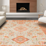 Ultra Soft Area Rug, Non Slip, Stain Resistant, Washable Area Rugs for Living Room, Bedroom, Contemporary Floral Overlay Pattern(Beige)