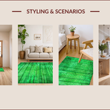 Ultra Soft Area Rug, Non Slip, Stain Resistant, Washable Area Rugs for Living Room, Bedroom, Distressed Boho Green Bedroom Low Pile Rug(Green)