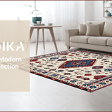 Ultra Soft Area Rug, Non Slip, Stain Resistant, Washable Area Rugs for Living Room, Bedroom, Eclectic Multi-Colored Ethnic Design(Beige)