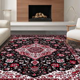 Ultra Soft Area Rug, Non Slip, Stain Resistant, Washable Area Rugs for Living Room, Bedroom, Chic Abstract Artful Floral Composition(Black)