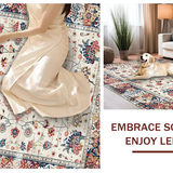 Ultra Soft Area Rug, Non Slip, Stain Resistant, Washable Area Rugs for Living Room, Bedroom, Delicate Pastel Floral Inspirations(Ivory)
