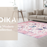 Ultra Soft Area Rug, Non Slip, Stain Resistant, Washable Area Rugs for Living Room, Bedroom, Gentle Floral Curved Edge Creation(Pink)
