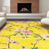 Ultra Soft Area Rug, Non Slip, Stain Resistant, Washable Area Rugs for Living Room, Bedroom, Whimsical Bright Floral Aesthetic(Yellow)