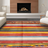 Ultra Soft Area Rug, Non Slip, Stain Resistant, Washable Area Rugs for Living Room, Bedroom, Vibrant Striped Chindi Aesthetic(Red)