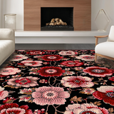 Ultra Soft Area Rug, Non Slip, Stain Resistant, Washable Area Rugs for Living Room, Bedroom, Rustic Low Pile Blossom Design(Black)