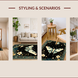 Ultra Soft Area Rug, Non Slip, Stain Resistant, Washable Area Rugs for Living Room, Bedroom, Mystical Celestial Floral Motif(Black)