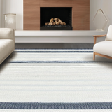 Ultra Soft Area Rug, Non Slip, Stain Resistant, Washable Area Rugs for Living Room, Bedroom, Transitional Light Blue Striped Aesthetic(White)