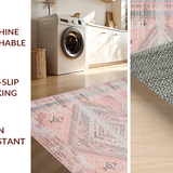 Ultra Soft Area Rug, Non Slip, Stain Resistant, Washable Area Rugs for Living Room, Bedroom, Stylish Vintage-inspired Lattice Theme(Pink)