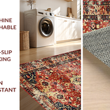 Ultra Soft Area Rug, Non Slip, Stain Resistant, Washable Area Rugs for Living Room, Bedroom, Vibrant Ethnic Print Runner(Red)