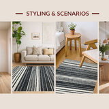 Ultra Soft Area Rug, Non Slip, Stain Resistant, Washable Area Rugs for Living Room, Bedroom, Scandinavian Minimalist Rug With Graphic Linear Design(Black)