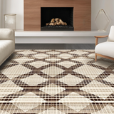 Ultra Soft Area Rug, Non Slip, Stain Resistant, Washable Area Rugs for Living Room, Bedroom, Minimalist Gray Tiled Design(Beige)