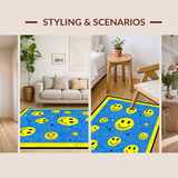 Ultra Soft Area Rug, Non Slip, Stain Resistant, Washable Area Rugs for Living Room, Bedroom, Retro Joyful Face Motif(Blue)
